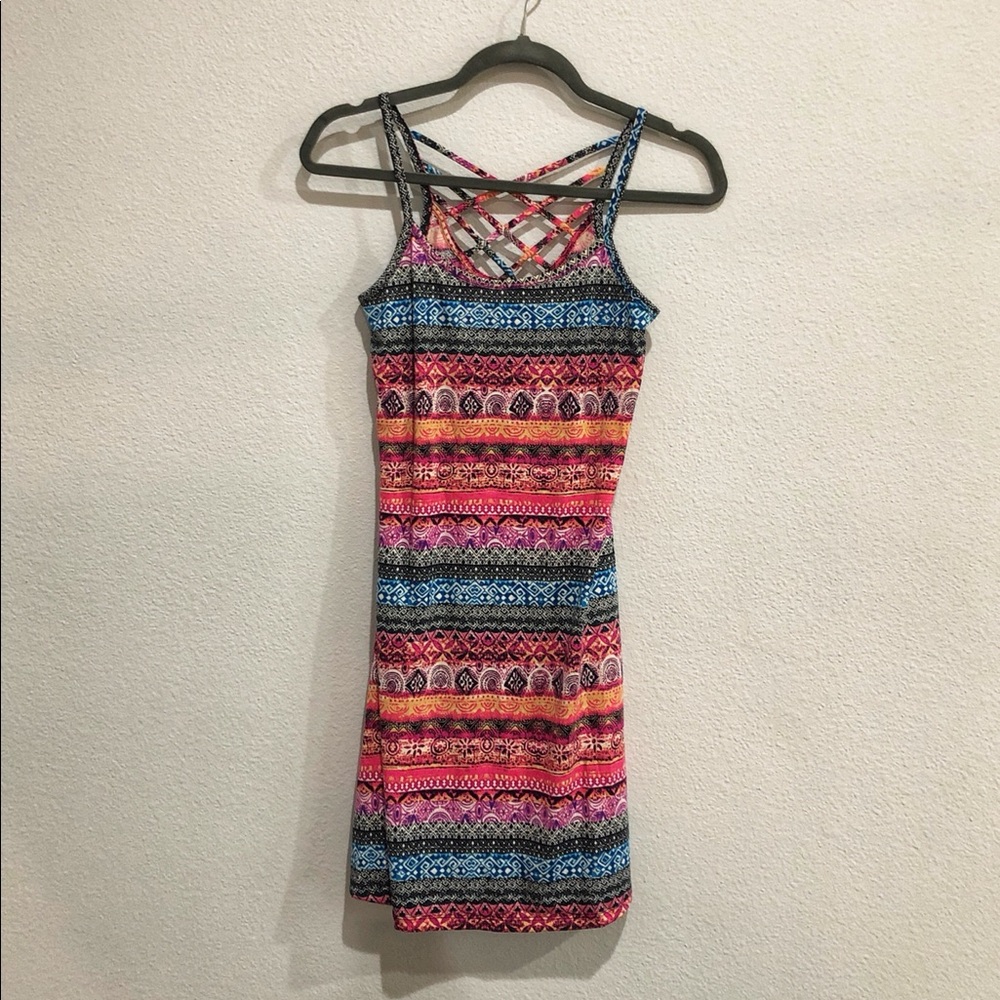 Xhiliration Cotton Small spaghetti strap Sundress, sunrise colors, orange, pink